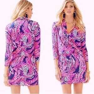 Lilly Pulitzer Felizia Dress Mini Silk Jersey Bright Navy A Jungle In Here Large